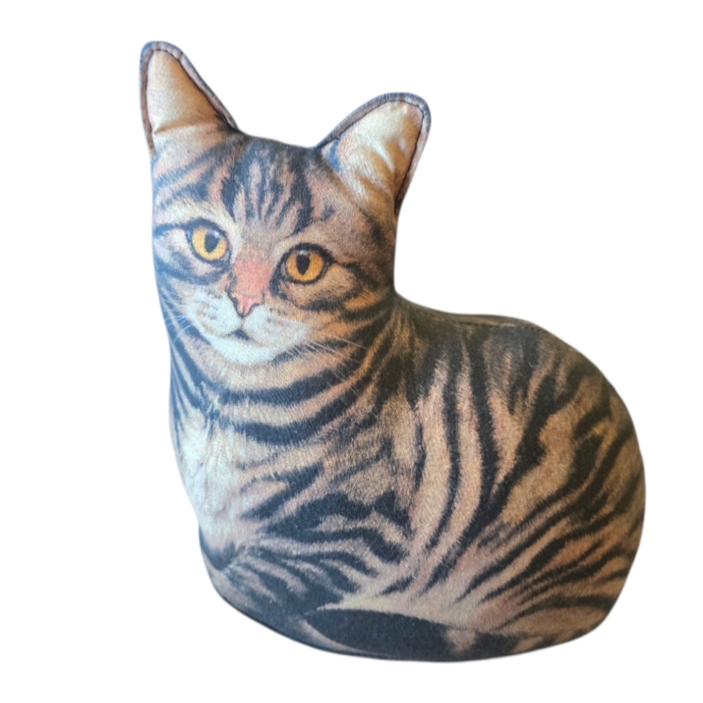 Adeline Halvoson Vintage Tabby Tiger Striped Cat Plush Pillow Door Stop Cotton